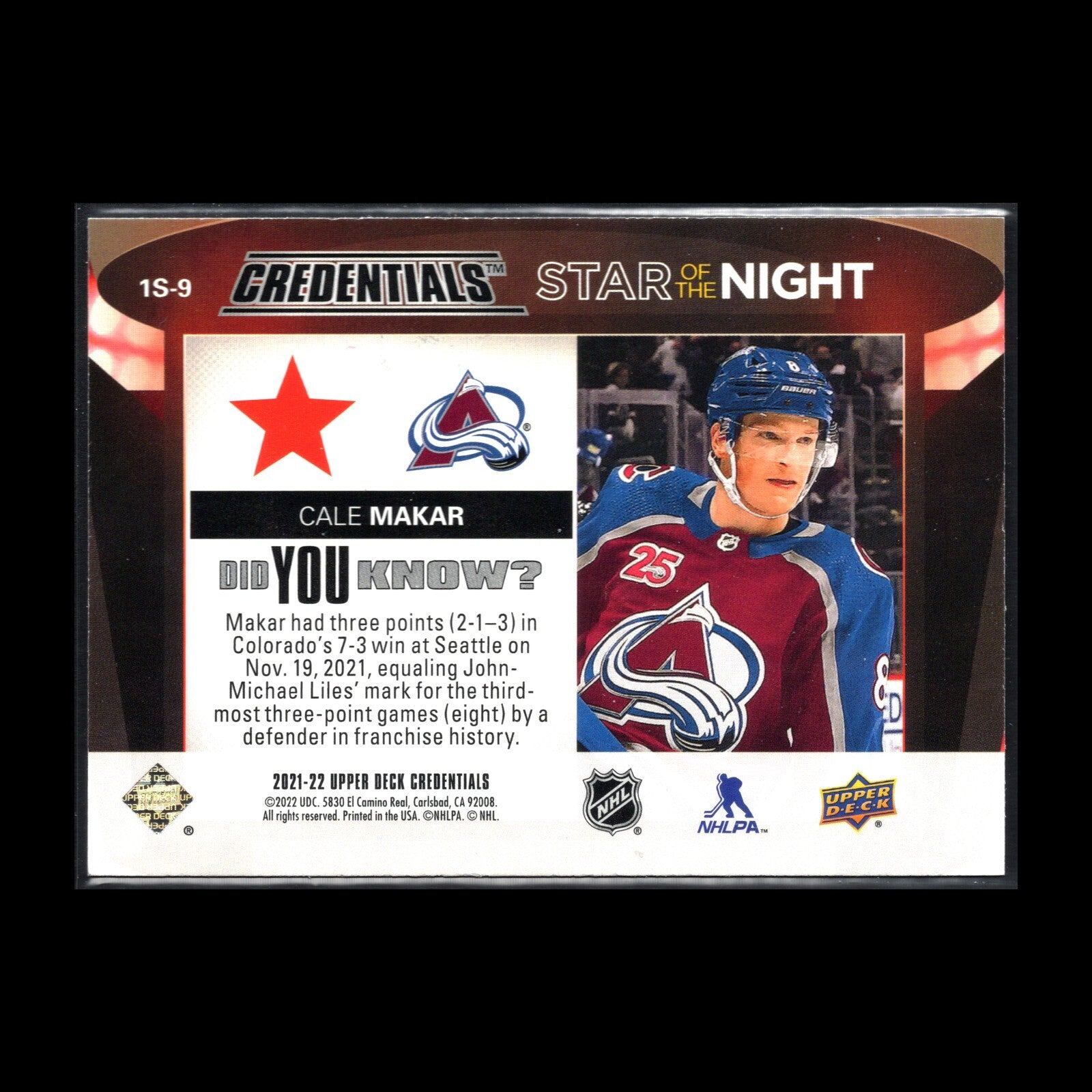 2021-22 UD Credentials CALE MAKAR #1S-9 First Star of the Night