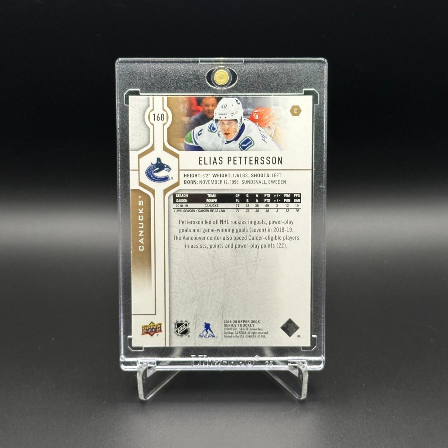 2019-20 UD Series 1 ELIAS PETTERSSON #168 Speckled Rainbow Foil