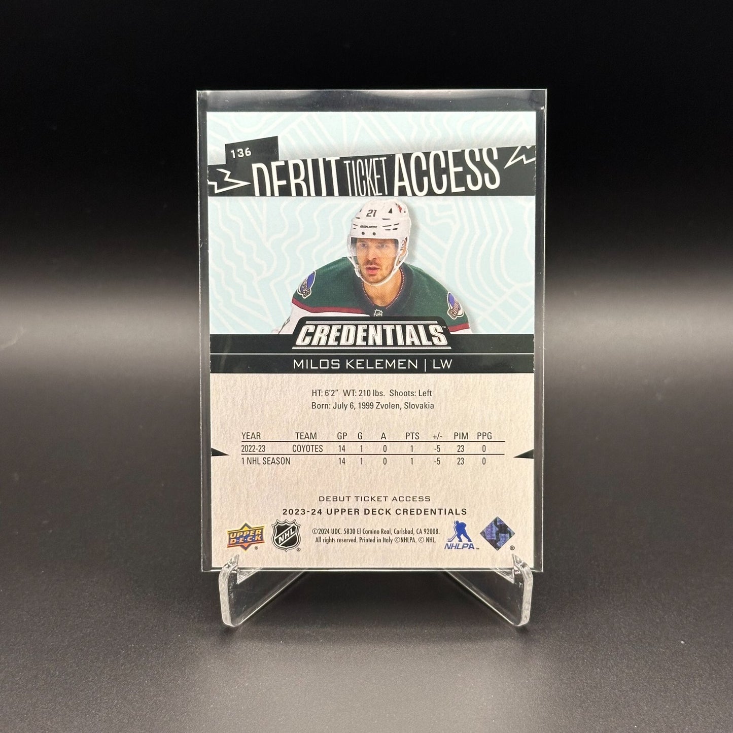 2023-24 UD Credentials KILOS KELEMEN #136 Debut Ticket Access Rookie RC /999