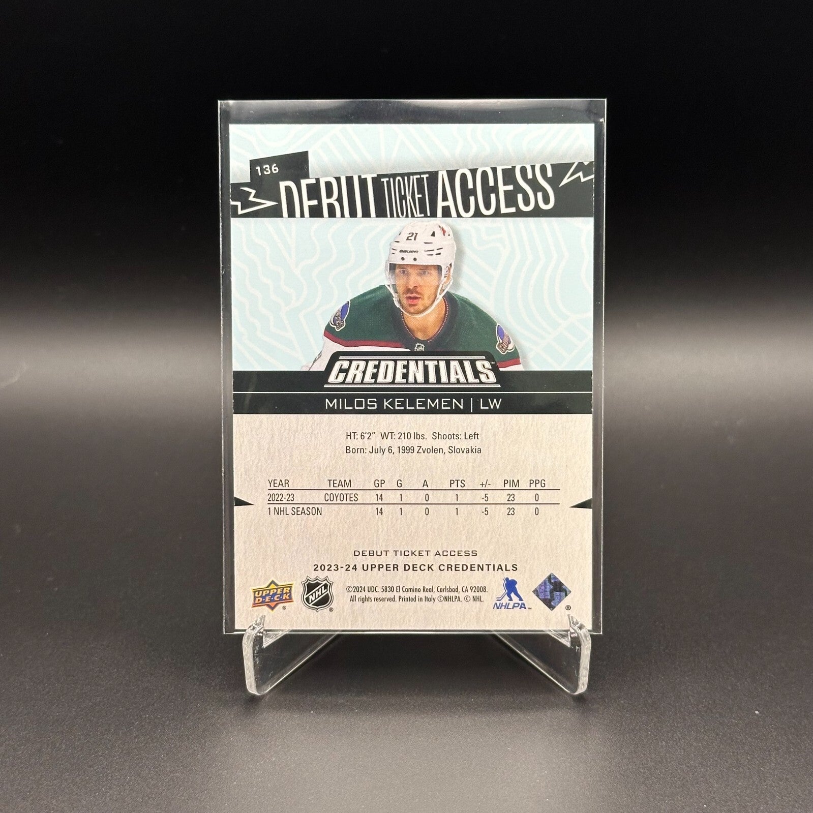 2023-24 UD Credentials KILOS KELEMEN #136 Debut Ticket Access Rookie RC /999