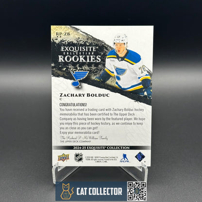 2024-25 UD Exquisite Collection ZACHARY BOLDUC #RP-ZB Rookies Patch RC /99 Patch