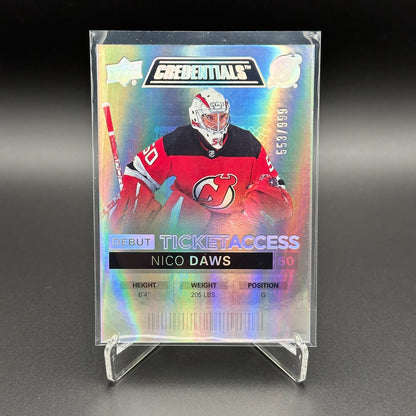2021-22 UD Credentials NICO DAWS #105 Debut Ticket Access RC 553/999 - NJ Devils