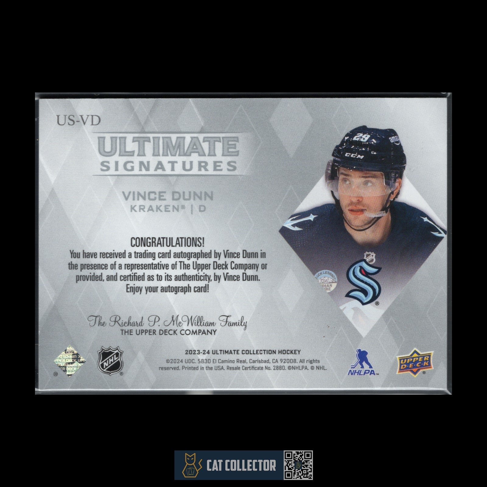 2023-24 UD Ultimate Collection VINCE DUNN #US-VD Ultimate Signature Auto