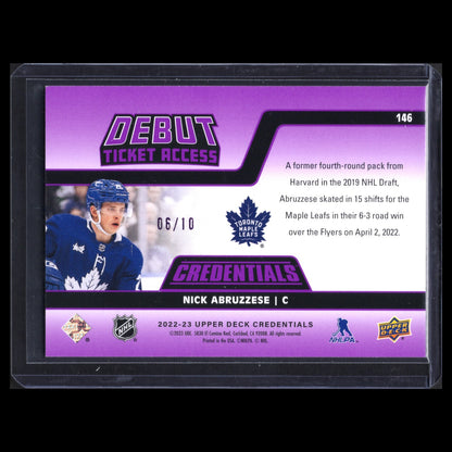 2022-23 UD Credentials NICK ABRUZZESE #146 Debut Ticket Access Purple 6/10