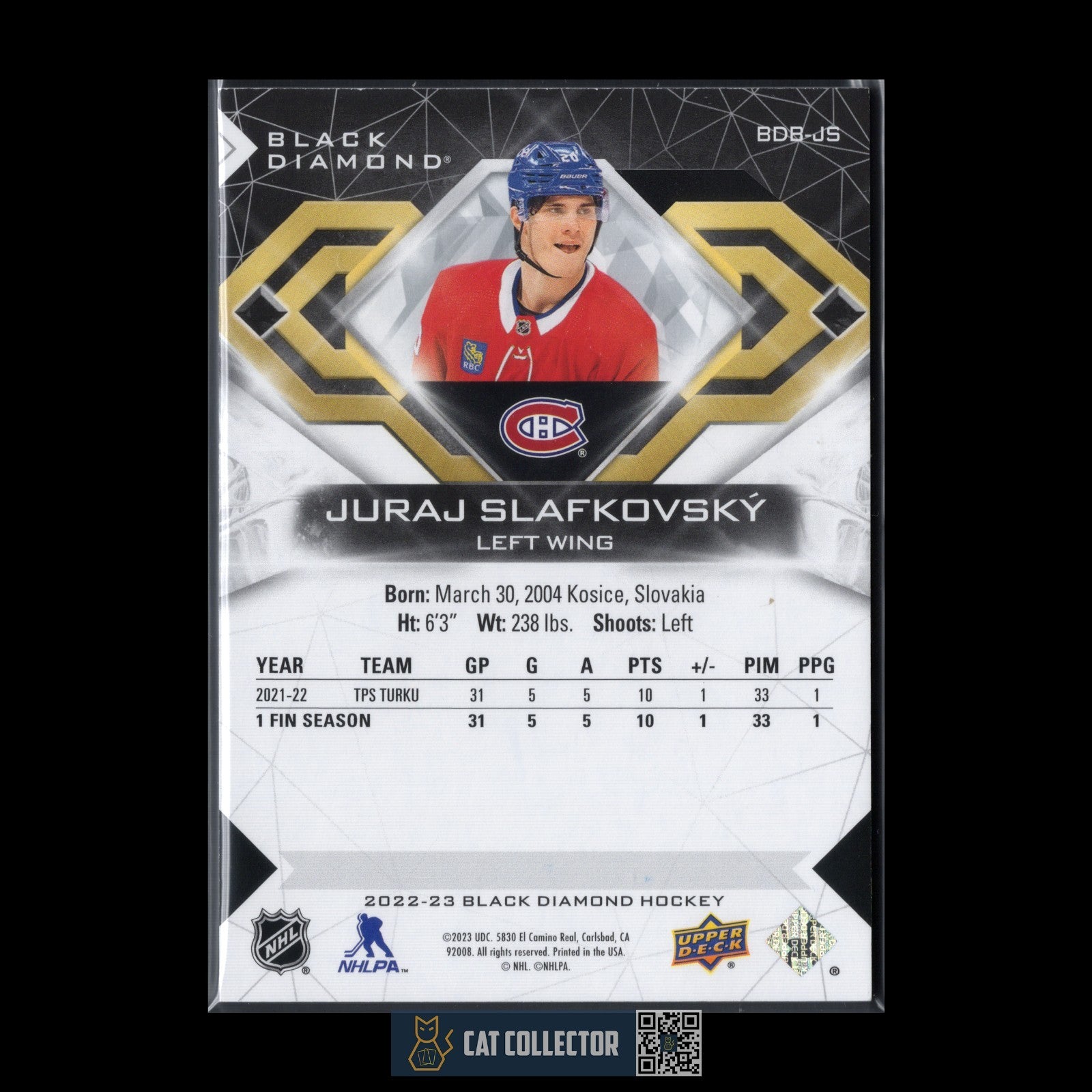 2022-23 UD Black Diamond JURAJ SLAFKOVSKY #BDB-JS Rookie RC /349