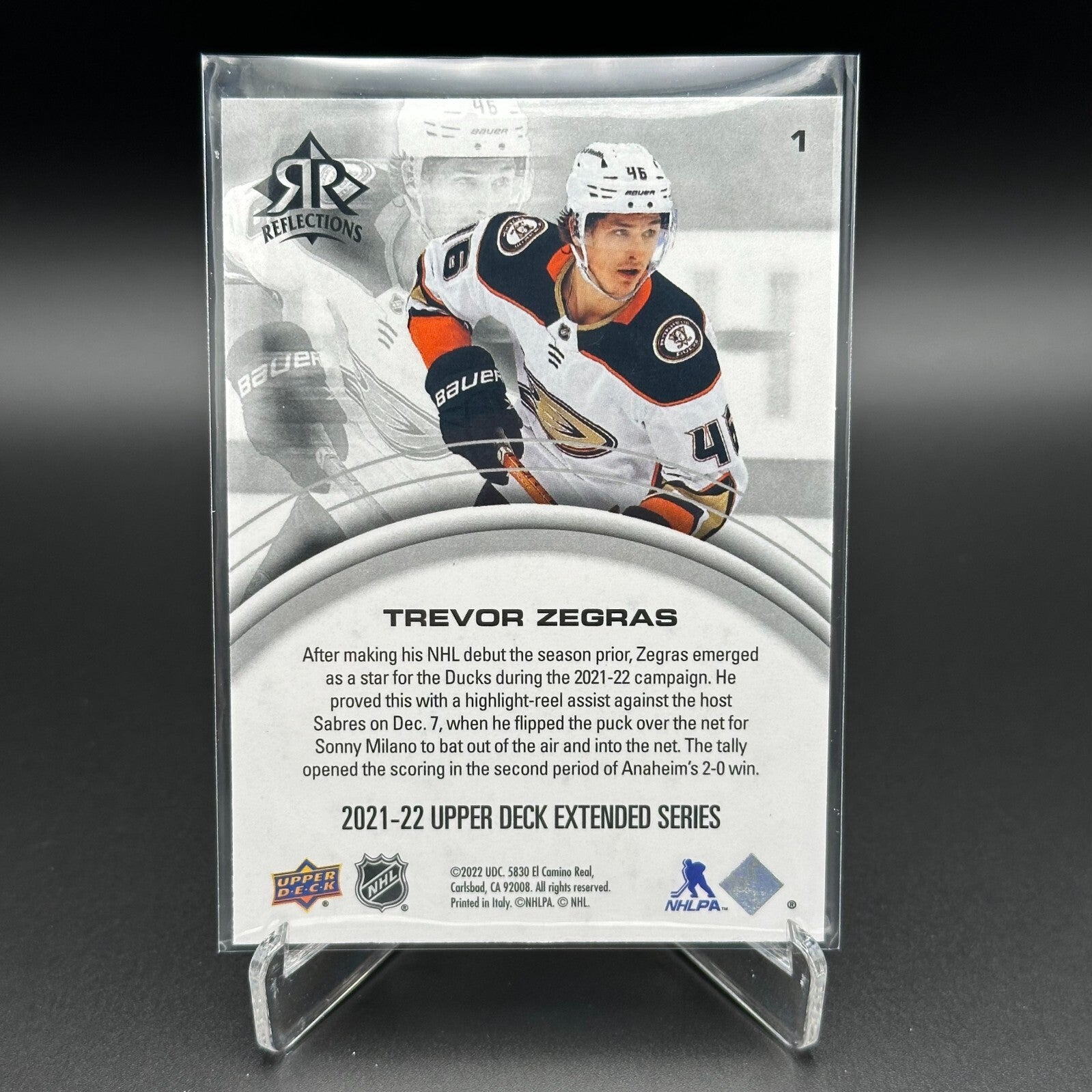 2021-22 UD Extended series TREVOR ZEGRAS #1 Reflections - Anaheim Ducks