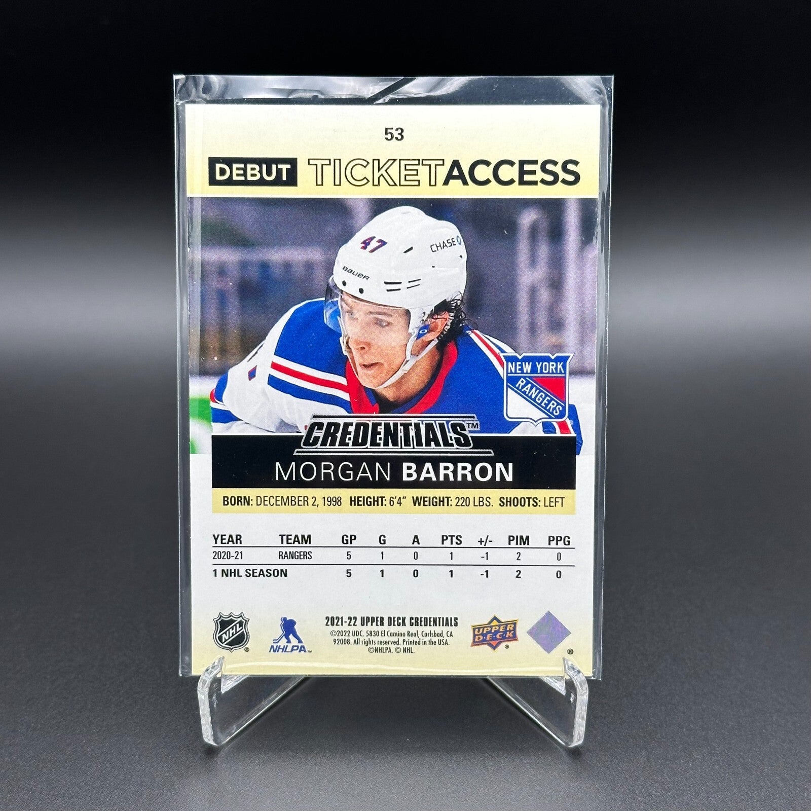 2021-22 UD Credentials MORGAN BARRON #53 Debut Ticket Access Yellow RC /249
