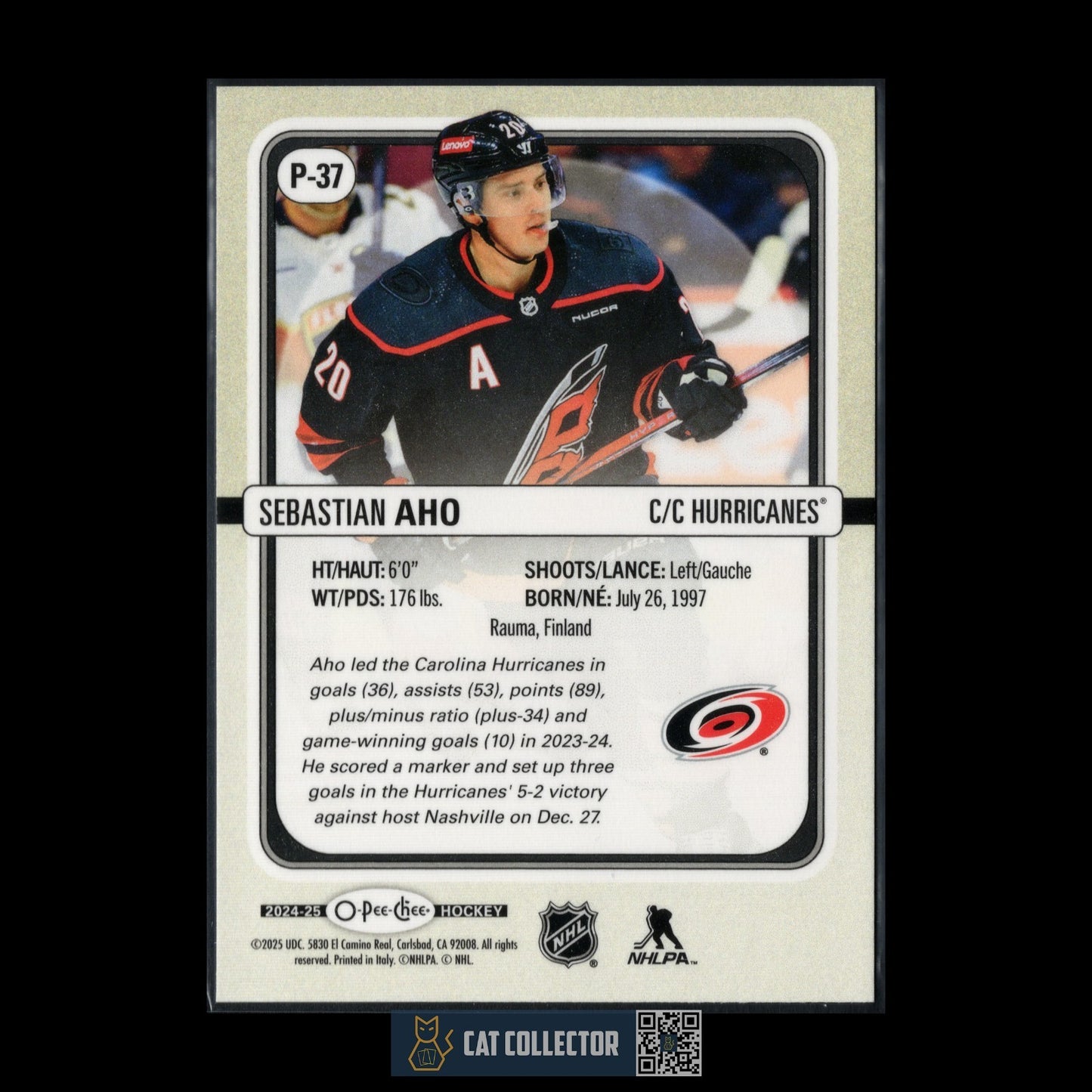 2024-25 O-Pee-Chee Hockey SEBASTIAN AHO #P-37 Premier - Carolina Hurricanes