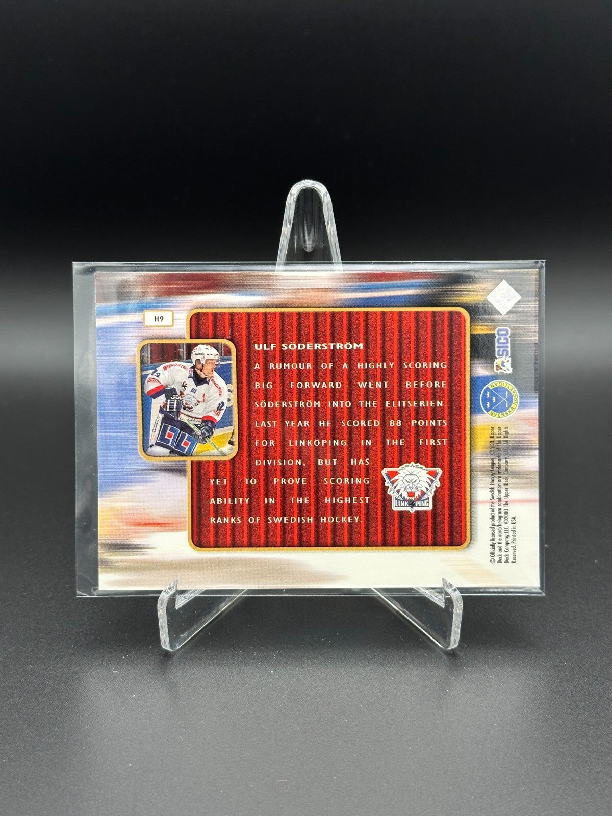 1999-00 UD Swedish SHL Hockey #H9 ULF SODERSTROM - Hands of Gold