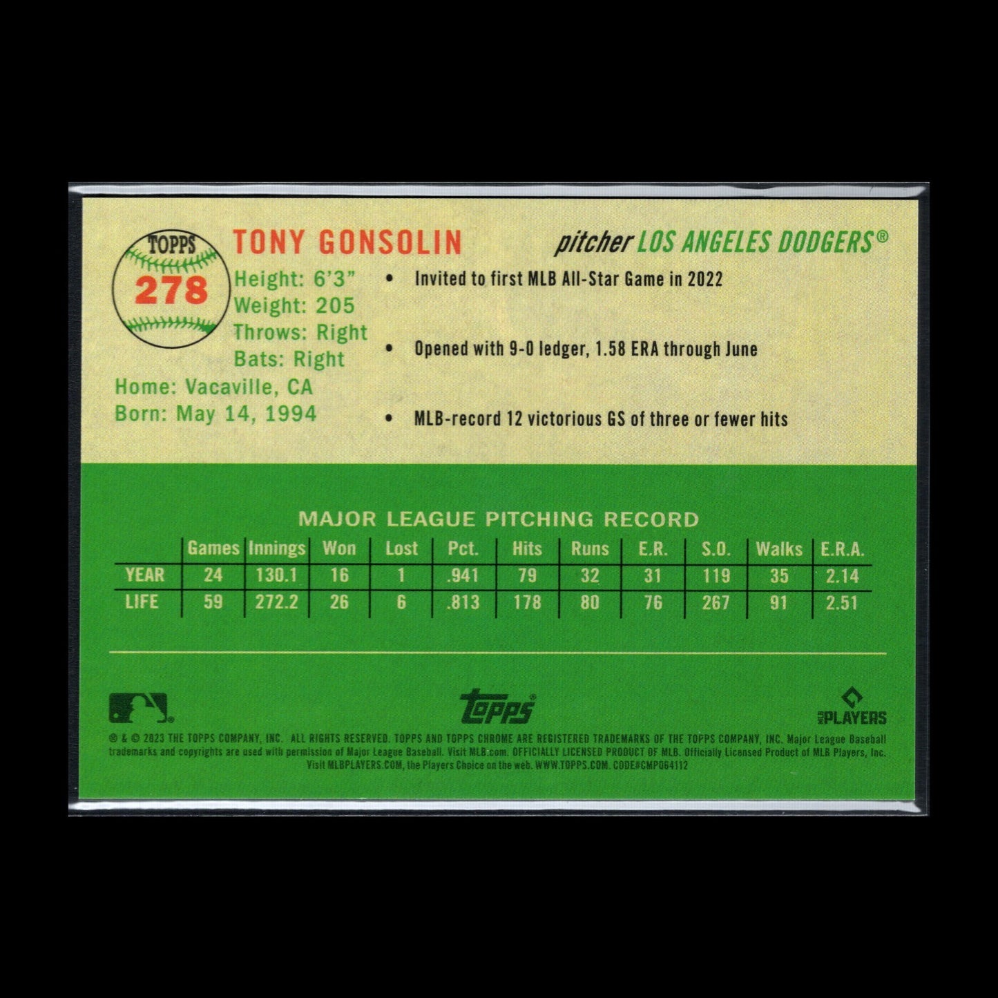 2023 Topps Chrome Platinum TONY GONSOLIN #278 Topps Refractor /499