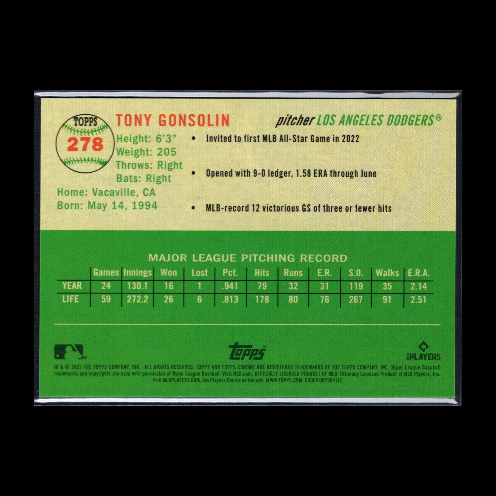 2023 Topps Chrome Platinum TONY GONSOLIN #278 Topps Refractor /499