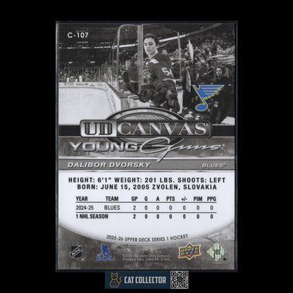 2025-26 UD Series 1 DALIBOR DVORSKY #C-107 UD Canvas Young Guns Black & White RC