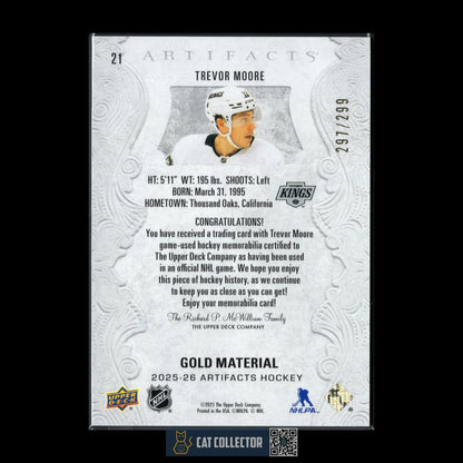 2025-26 UD Artifacts TREVOR MOORE #21 Gold Materials /299 Jersey