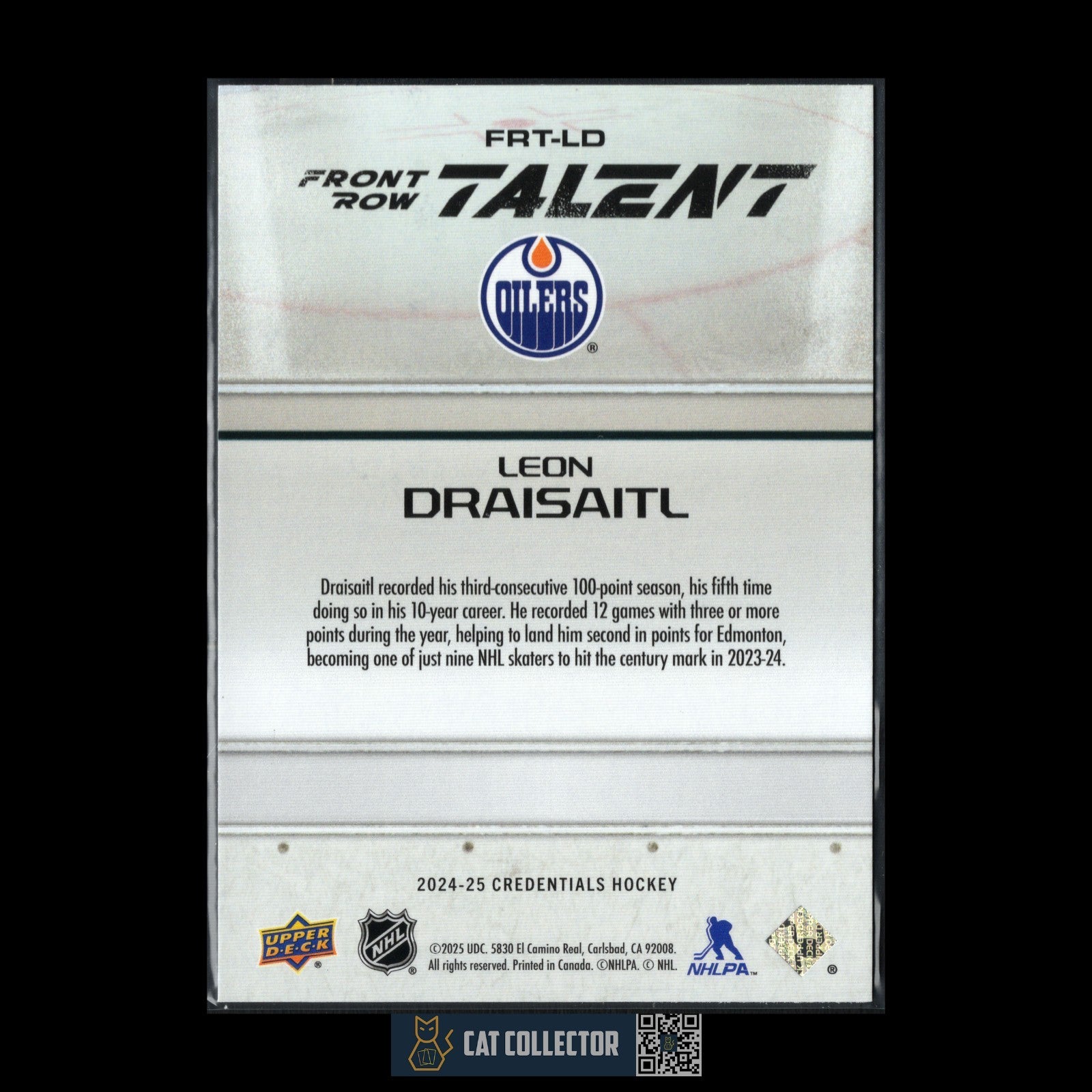 2024-25 UD Credentials LEON DRAISAITL #FRT-LD Front Row Talent - Edmonton Oilers