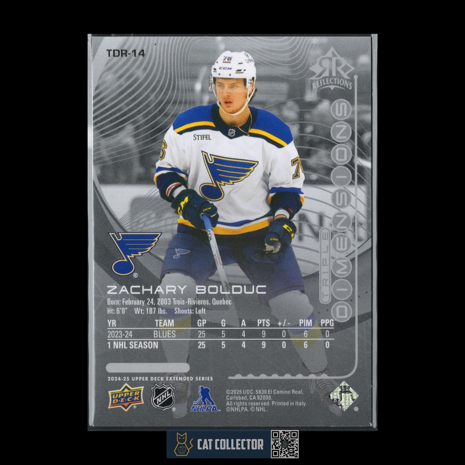2024-25 UD Extended ZACHARY BOLDUC #TDR-14 Triple Dimensions Reflections Rookie