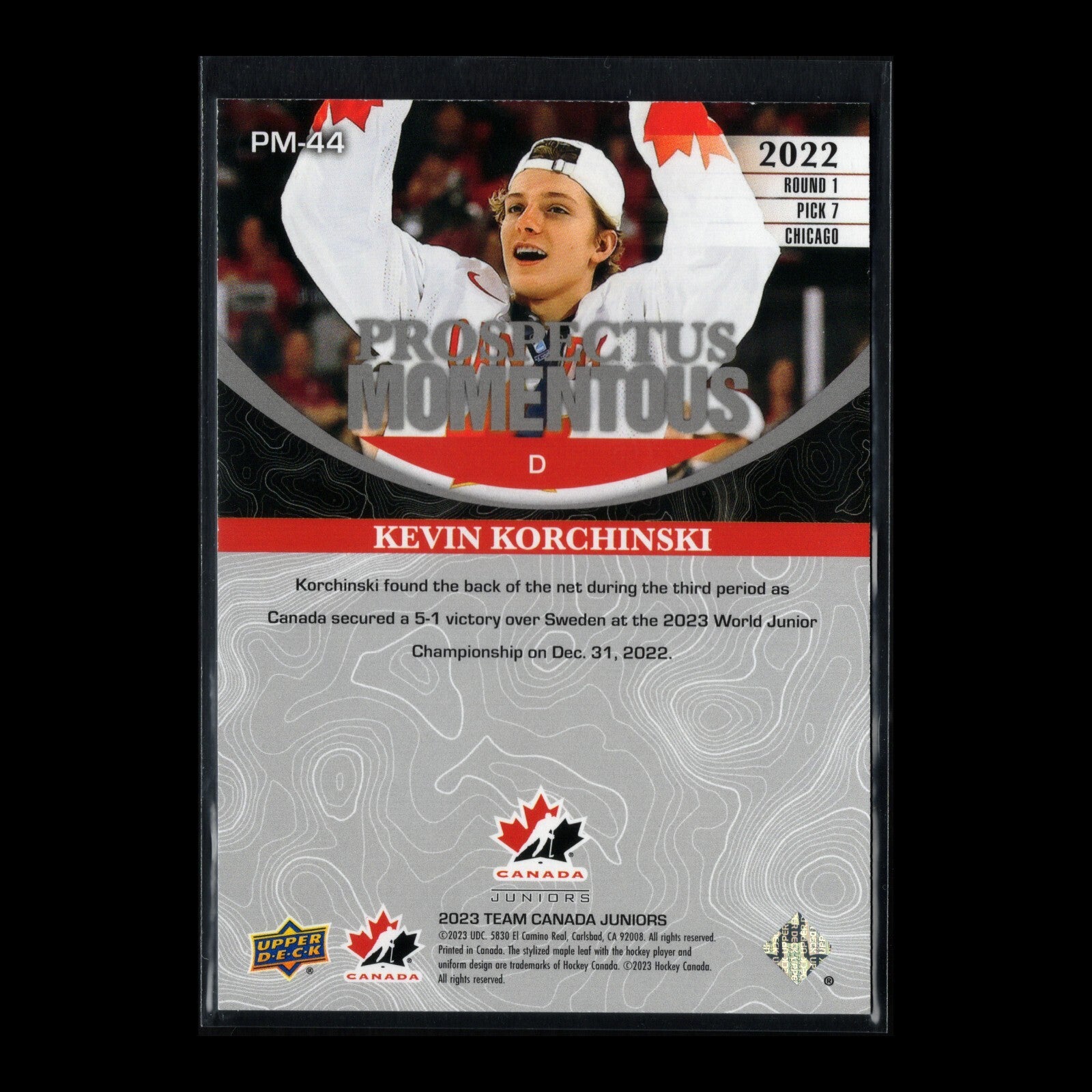 2023 UD Team Canada KEVIN KORCHINSKI #PM-44 Prospectus Momentous Red 26/549