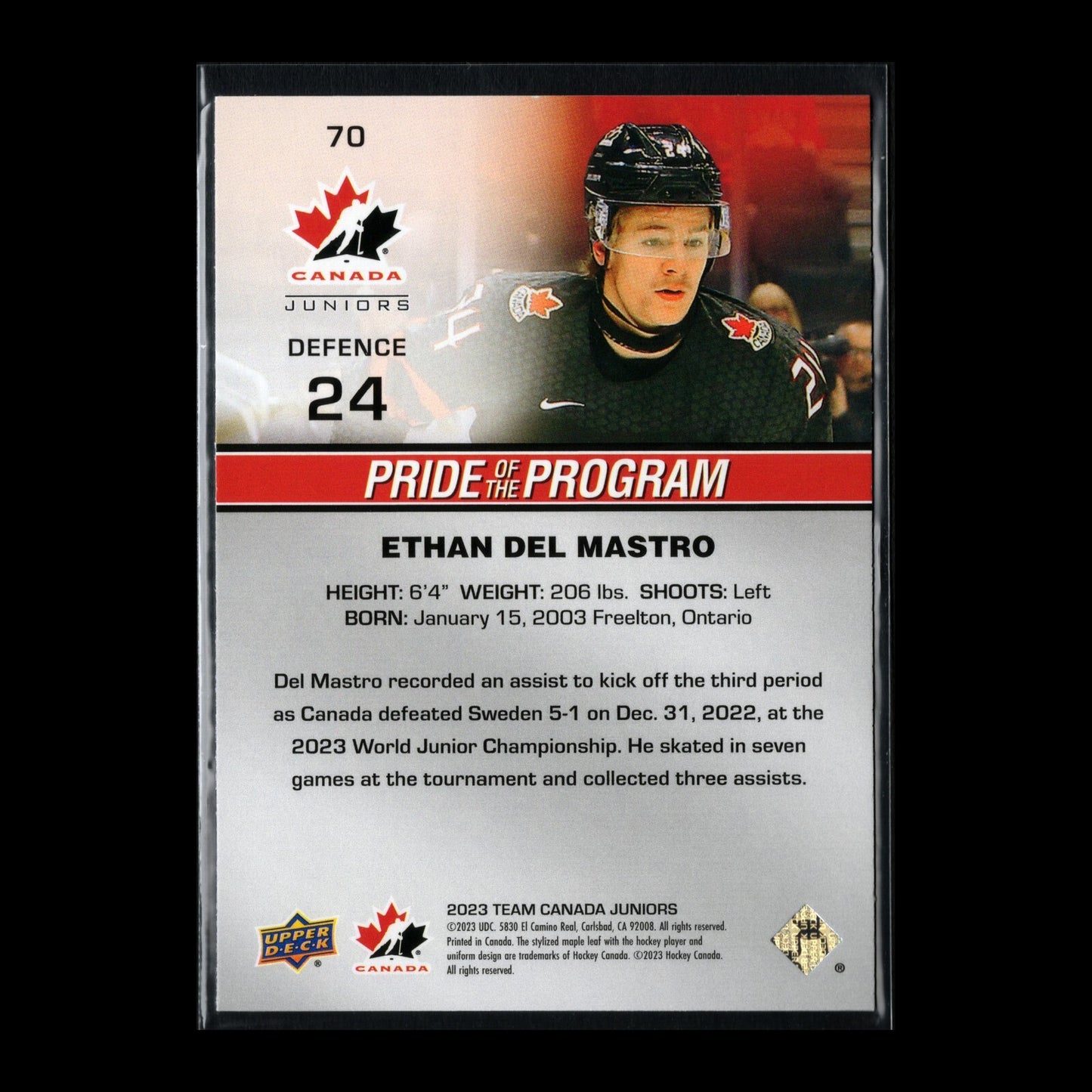 2023 Upper Deck Team Canada Juniors ETHAN DEL MASTRO #70 Pride of the program