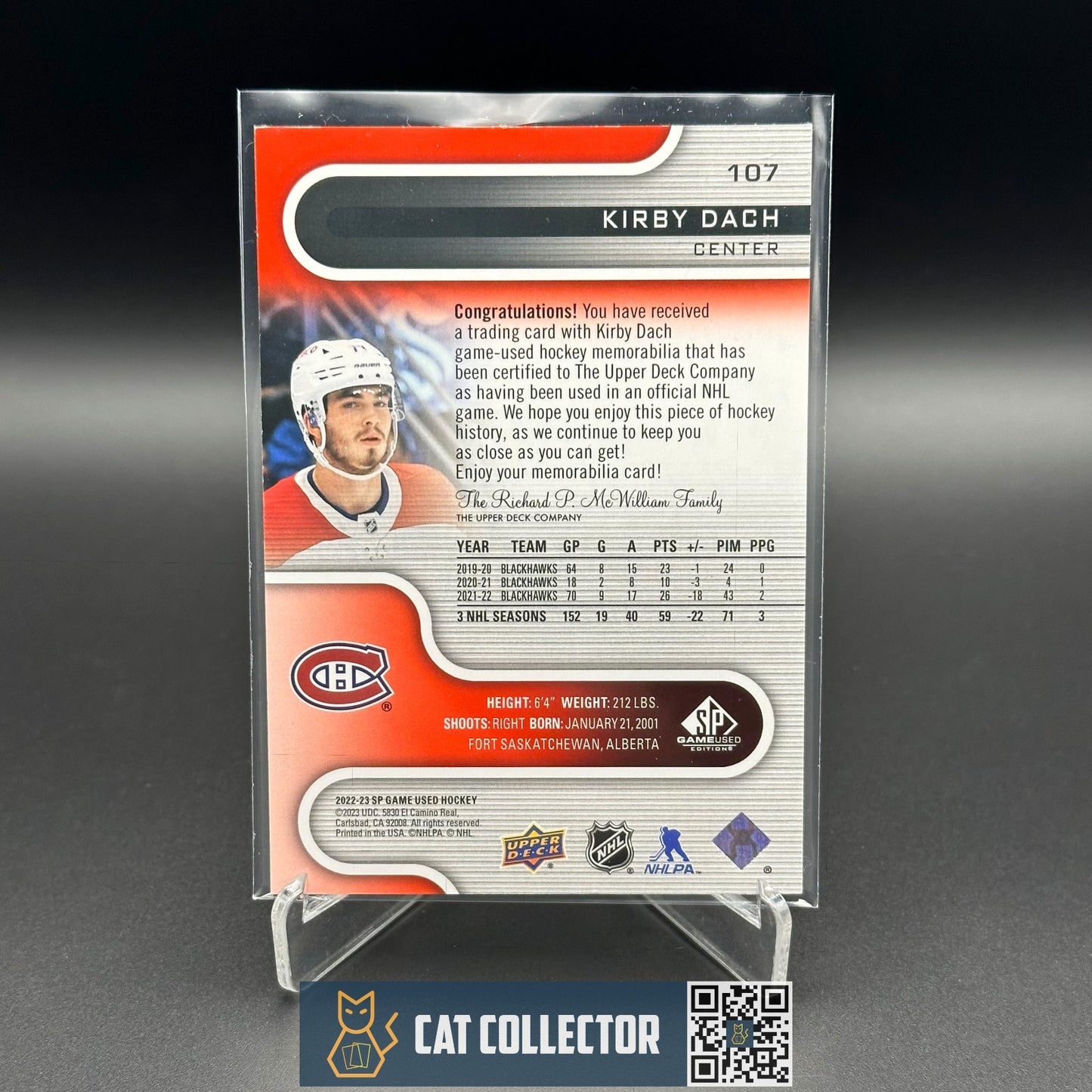 2022-23 UD SP Game Used KIRBY DACH #107 Jersey - Montreal Canadiens