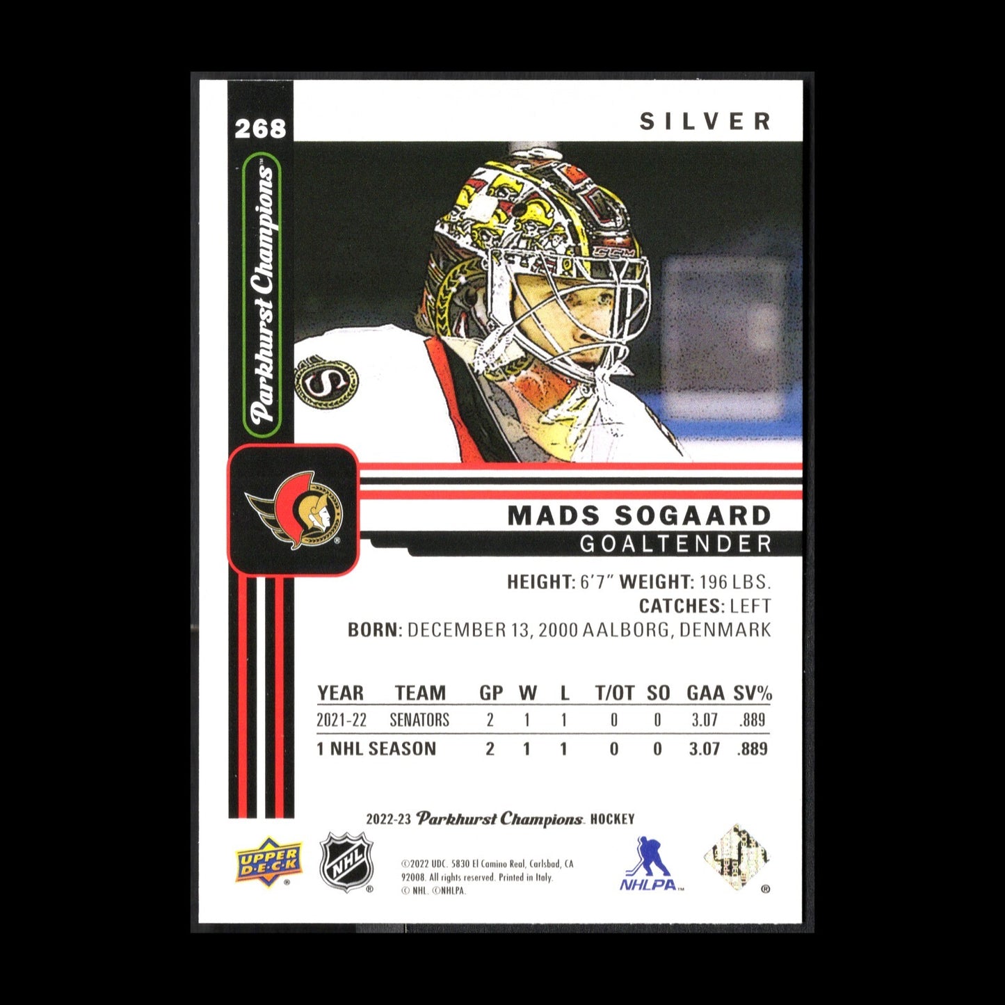 2022-23 UD Parkhurst Champions MADS SOGAARD #268 Silver Rookie RC