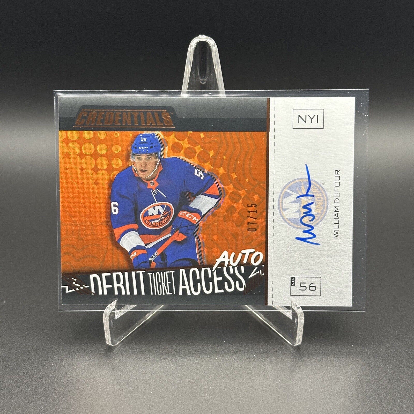2023-24 UD Credentials WILLIAM DUFOUR #DTAAH-WD Debut Ticket Access AUTO /15