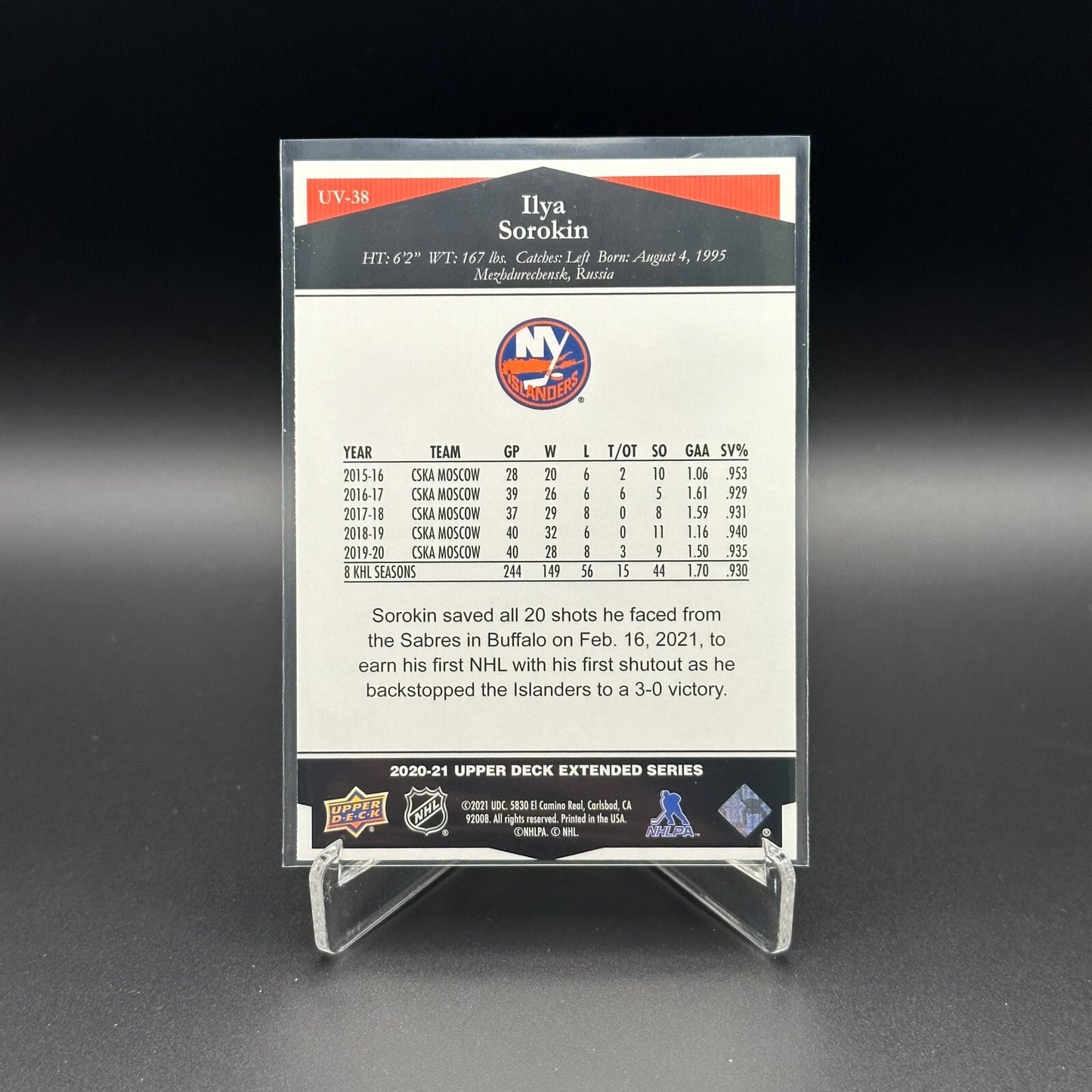 2020-21 UD Extended Series ILYA SOROKIN #UV-38 Ultimate Victory Rookie RC