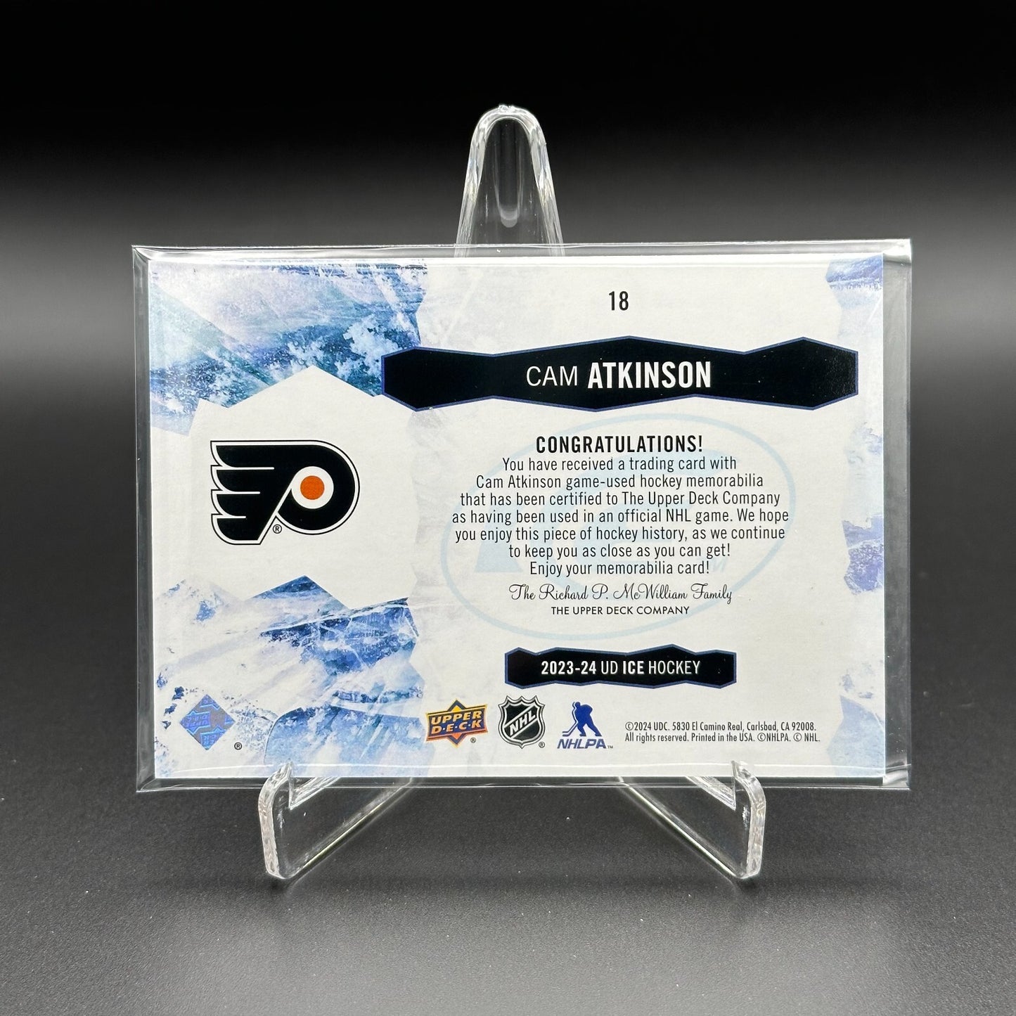 2023-24 UD Ice CAM ATKINSON #18 Jersey - Philadelphia Flyers