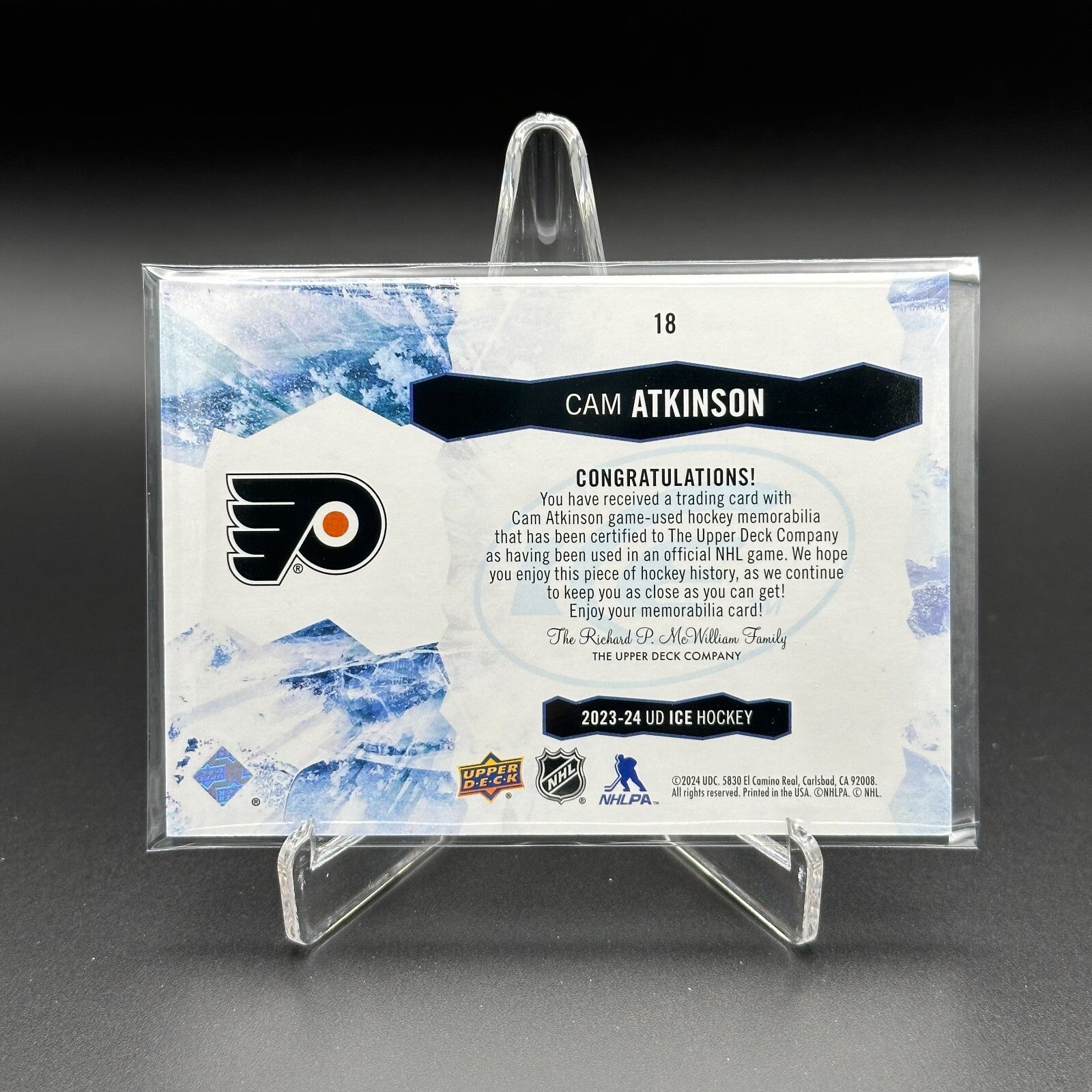 2023-24 UD Ice CAM ATKINSON #18 Jersey - Philadelphia Flyers
