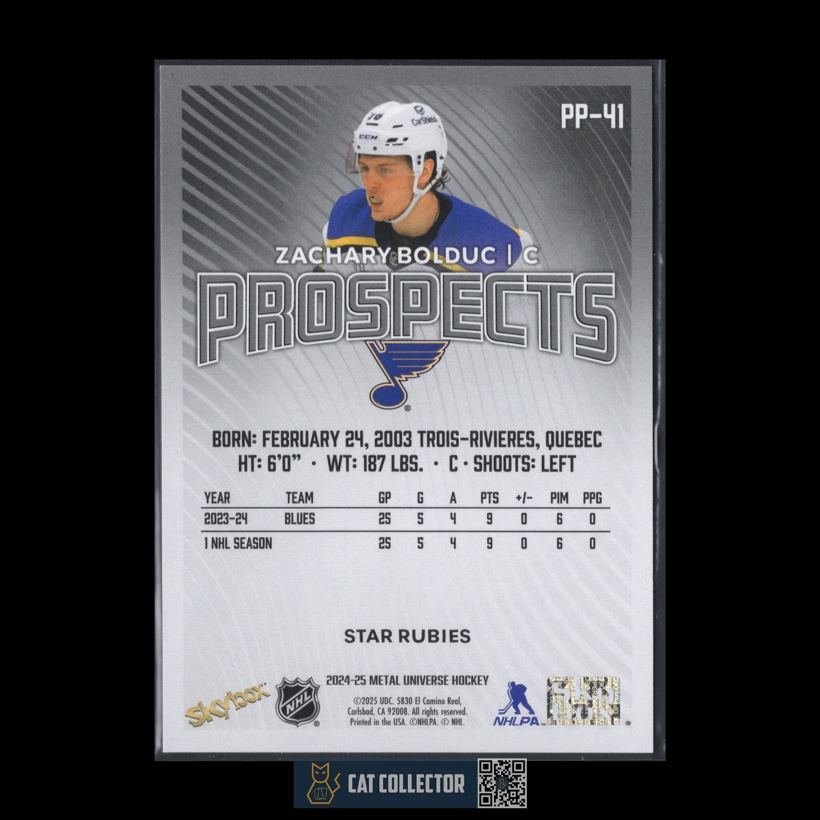 2024-25 SkyBox Metal Universe ZACHARY BOLDUC #PP-41 Prospects Star Rubies RC /50