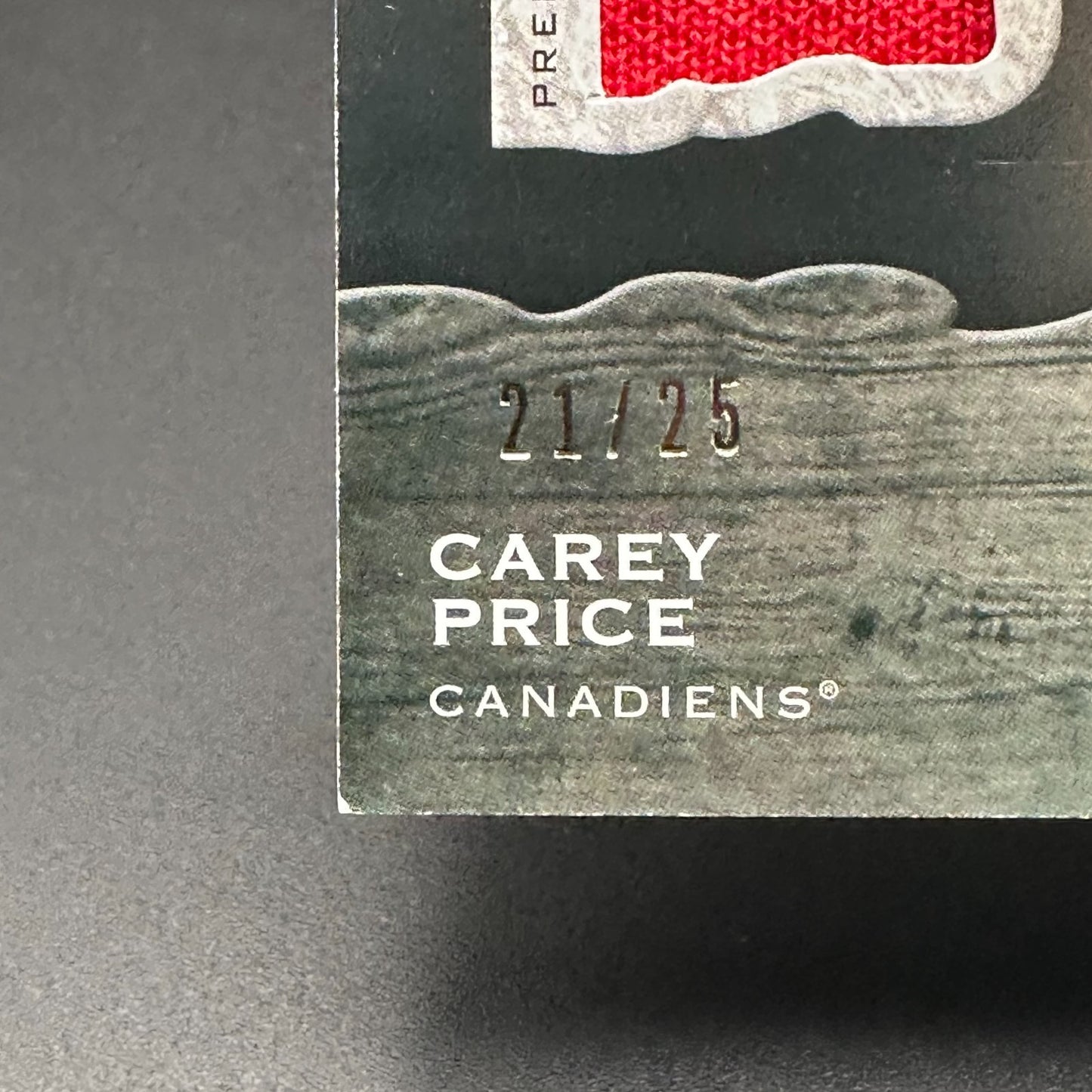 2021-22 UD Artifacts CAREY PRICE #NG-CP Net Gear /25 Auto Jersey