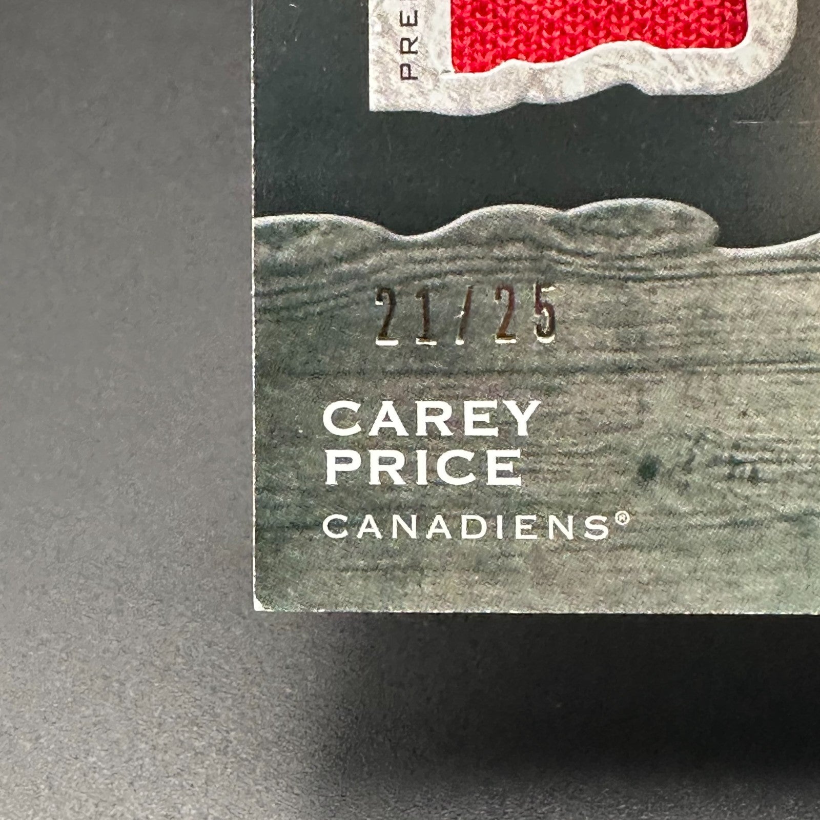 2021-22 UD Artifacts CAREY PRICE #NG-CP Net Gear /25 Auto Jersey