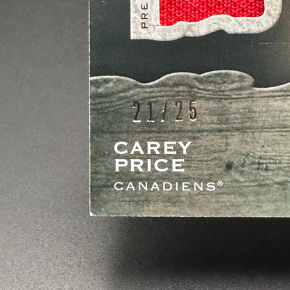 2021-22 UD Artifacts CAREY PRICE #NG-CP Net Gear /25 Auto Jersey