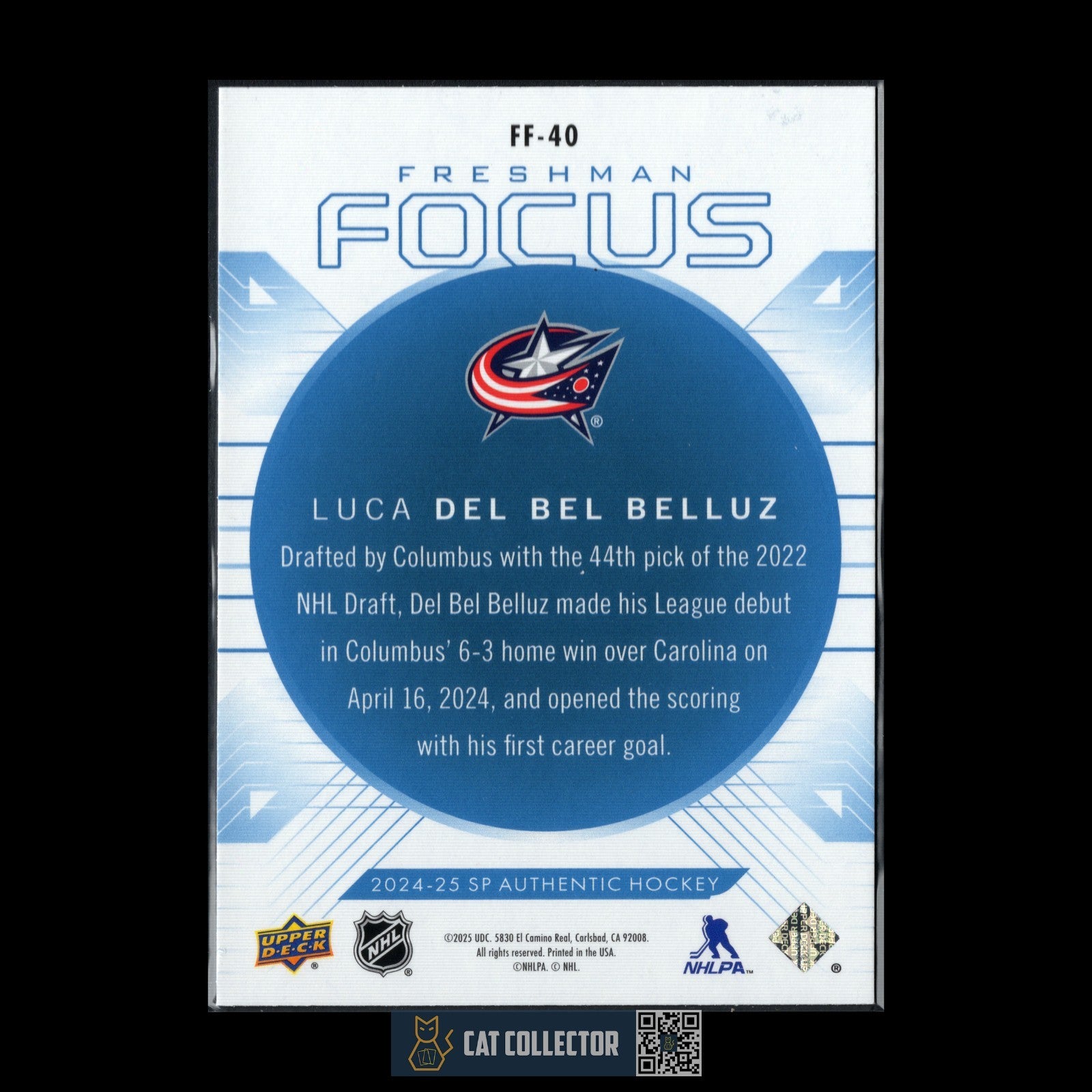 2024-25 UD SP Authentic LUCA DEL BEL BELLUZ #FF-40 Freshman Focus Blue Rookie RC