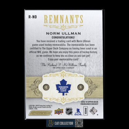 2018-19 UD Engrained NORM ULLMAN #R-NO Remnants 1/100 Game Used Stick 1st Print!
