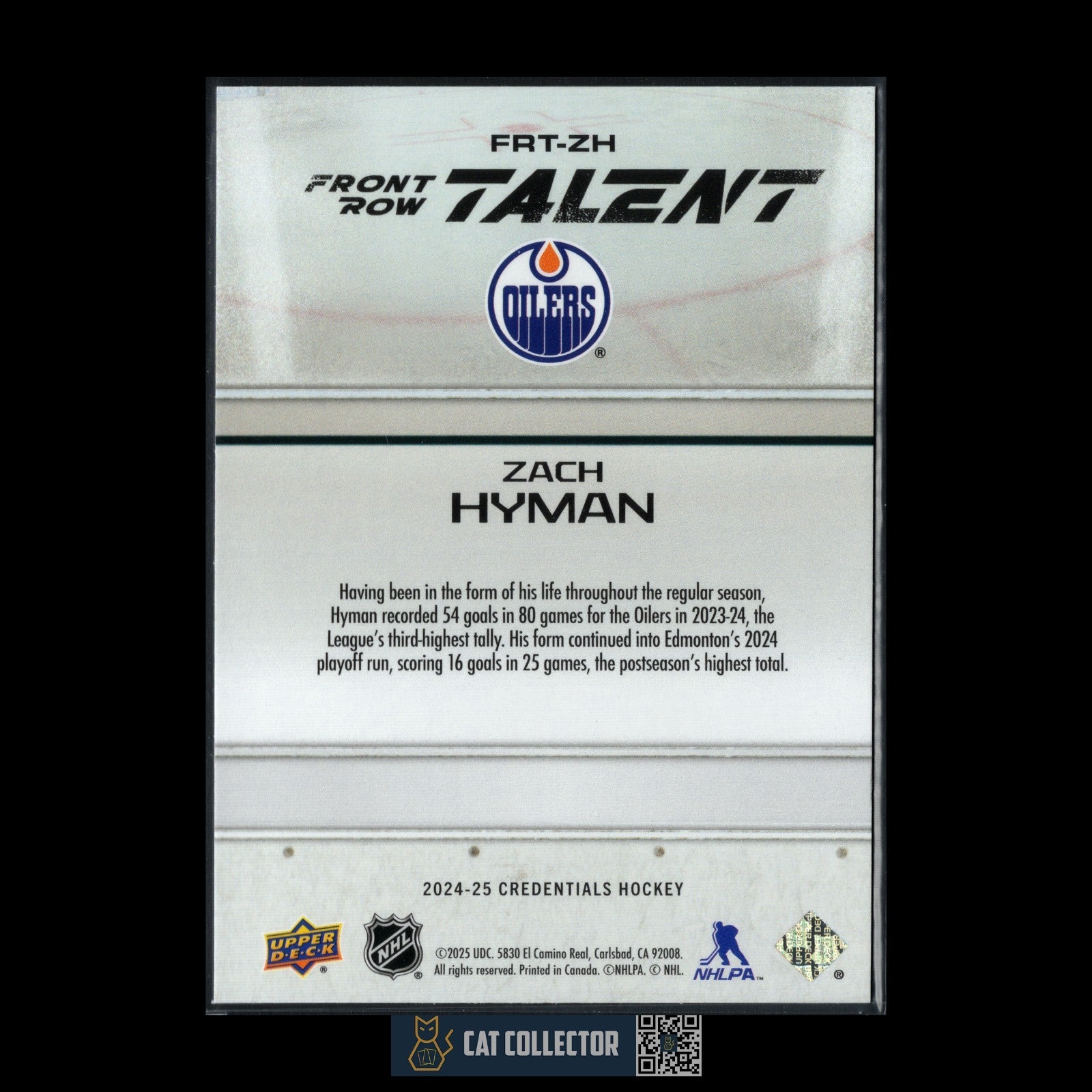 2024-25 UD Credentials ZACH HYMAN #FRT-ZH Front Row Talent - Edmonton Oilers