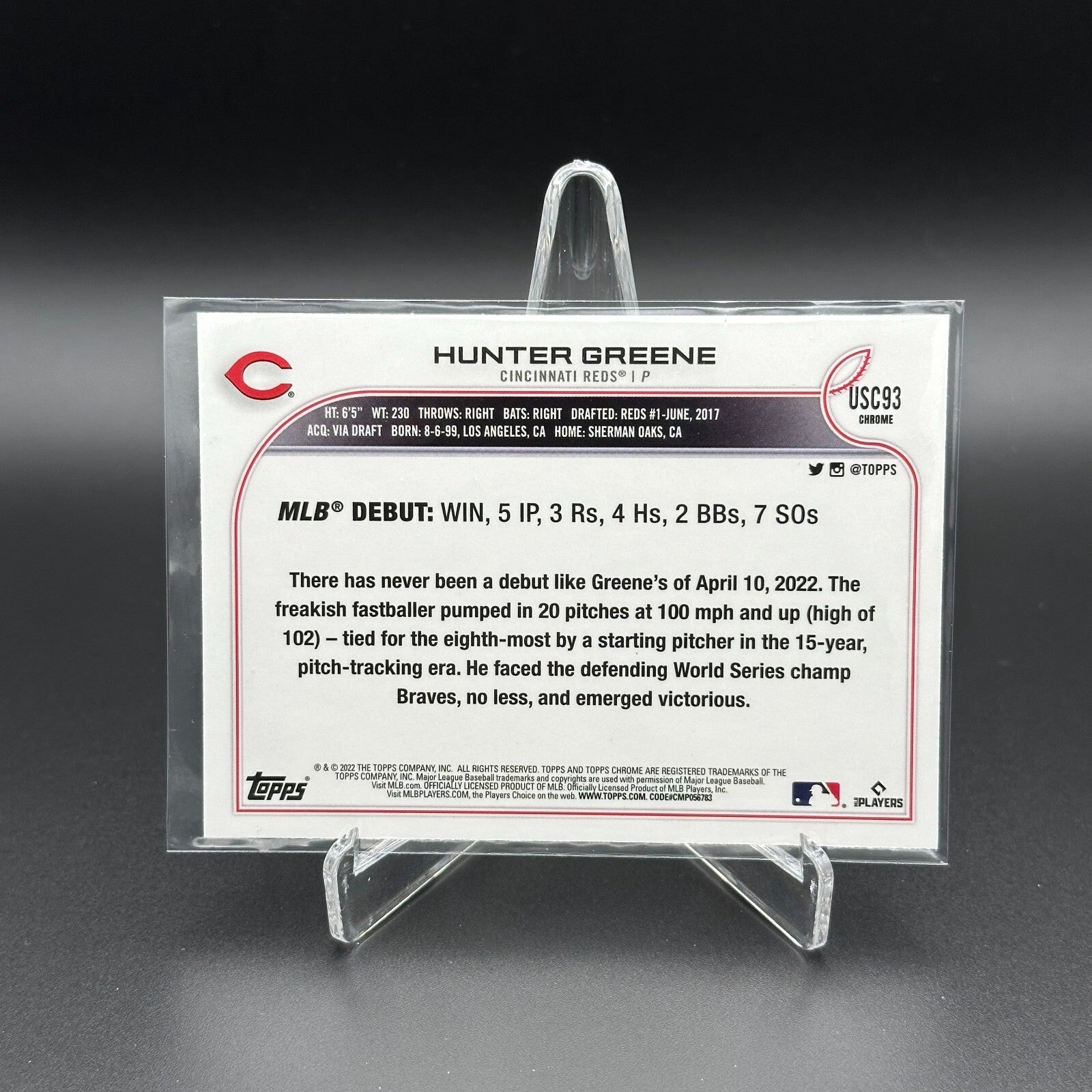 2022 Topps Chrome Updated Series HUNTER GREENE #USC93 Rookie Debut RC