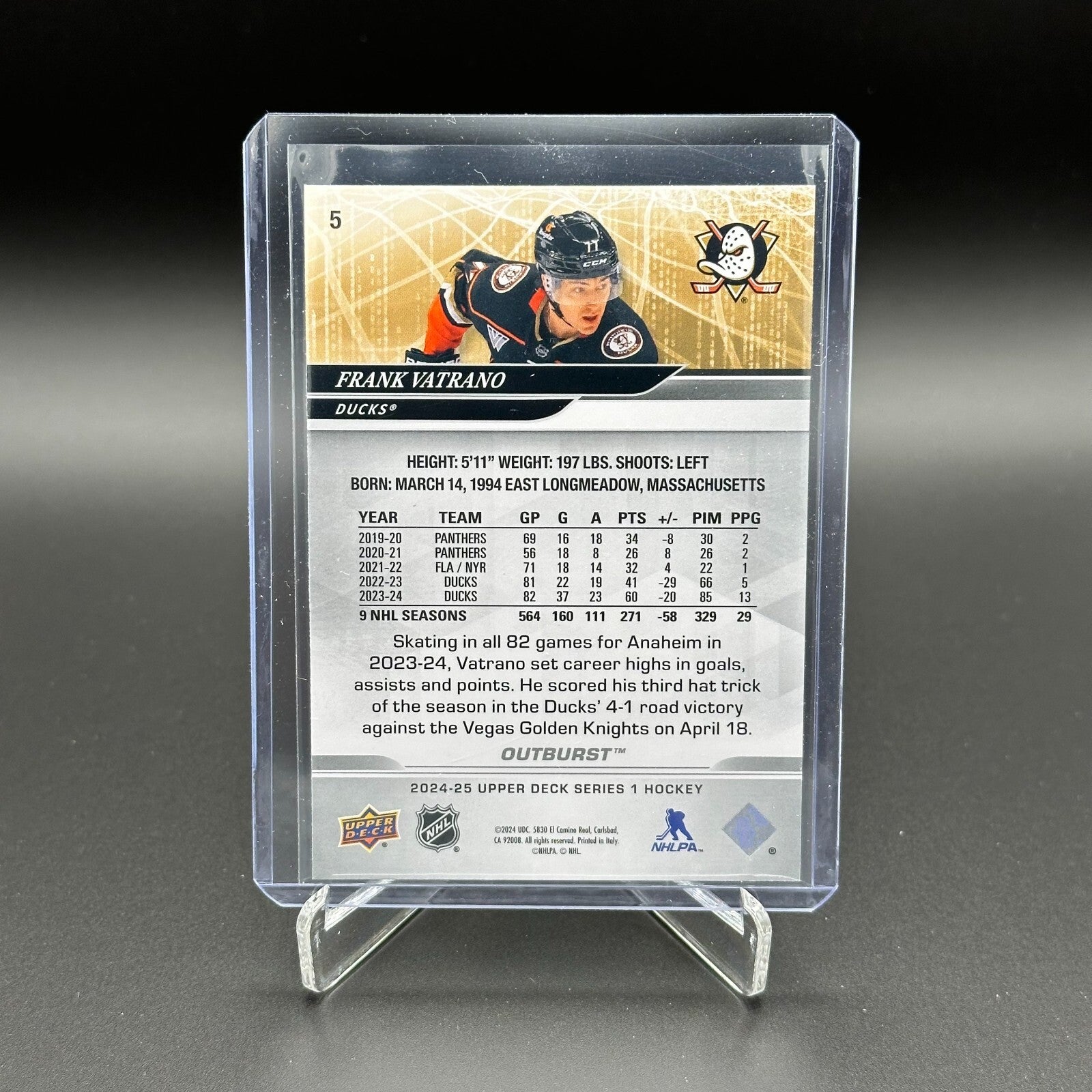 2024-25 Upper Deck Series 1 FRANK VATRANO #5 Outburst - Anaheim Ducks