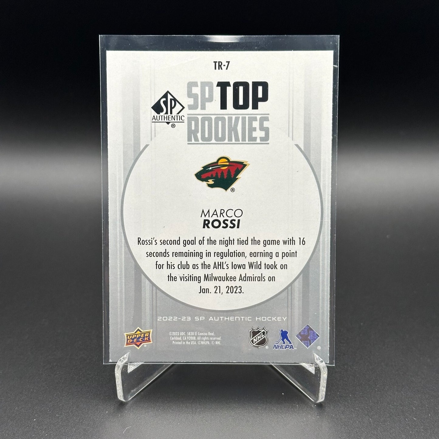 2022-23 UD SP Authentic MARCO ROSSI #TR-7 Top Rookies RC - Minnesota Wild