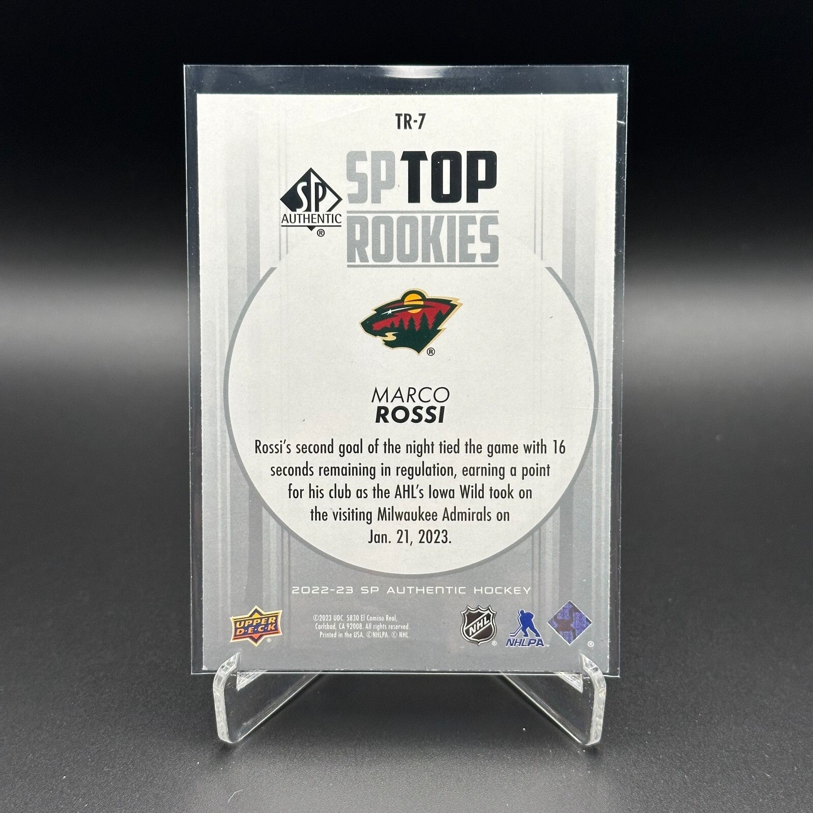 2022-23 UD SP Authentic MARCO ROSSI #TR-7 Top Rookies RC - Minnesota Wild