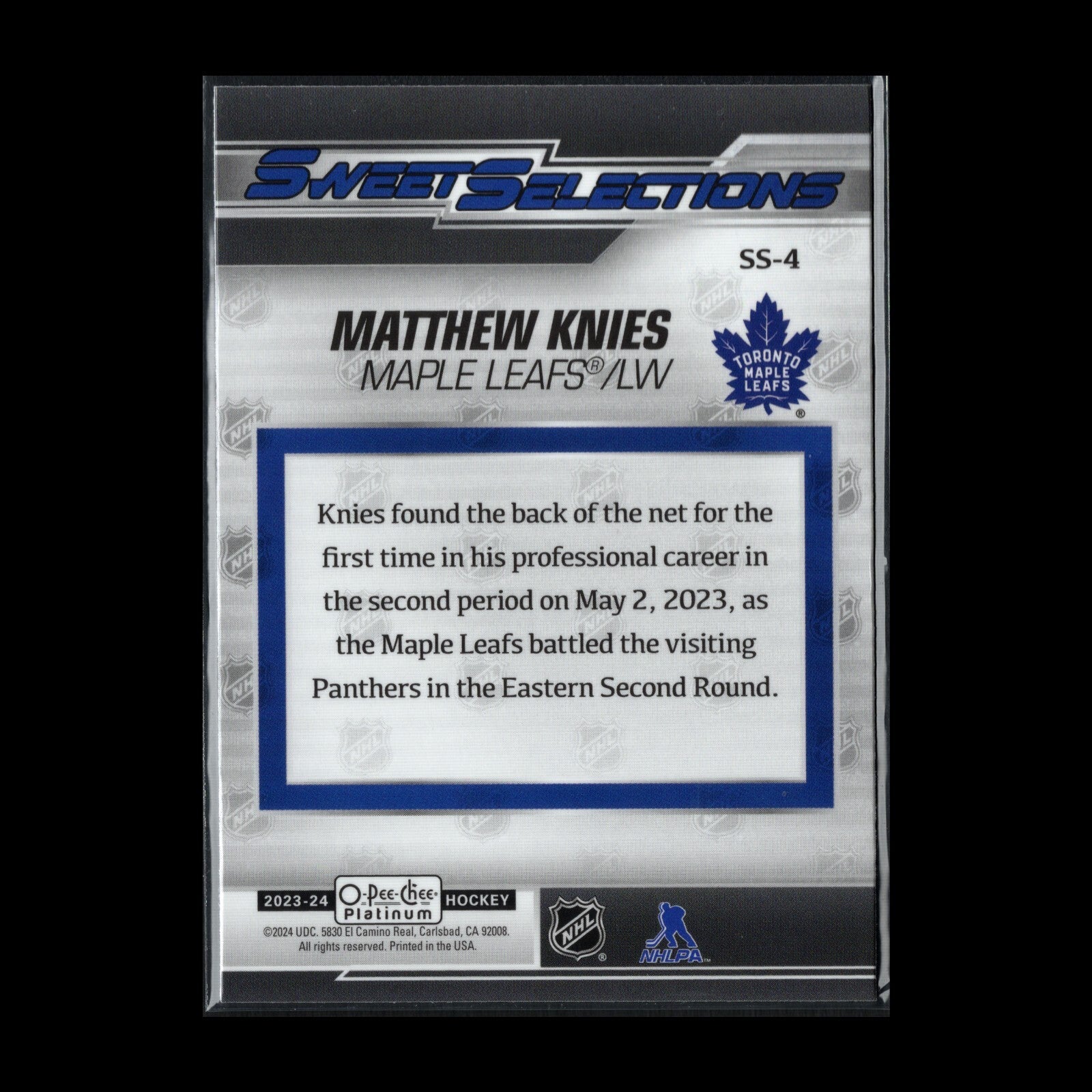 2023-24 O-Pee-Chee Platinum MATTHEW KNIES #SS-4 Seet Selections Rookie RC