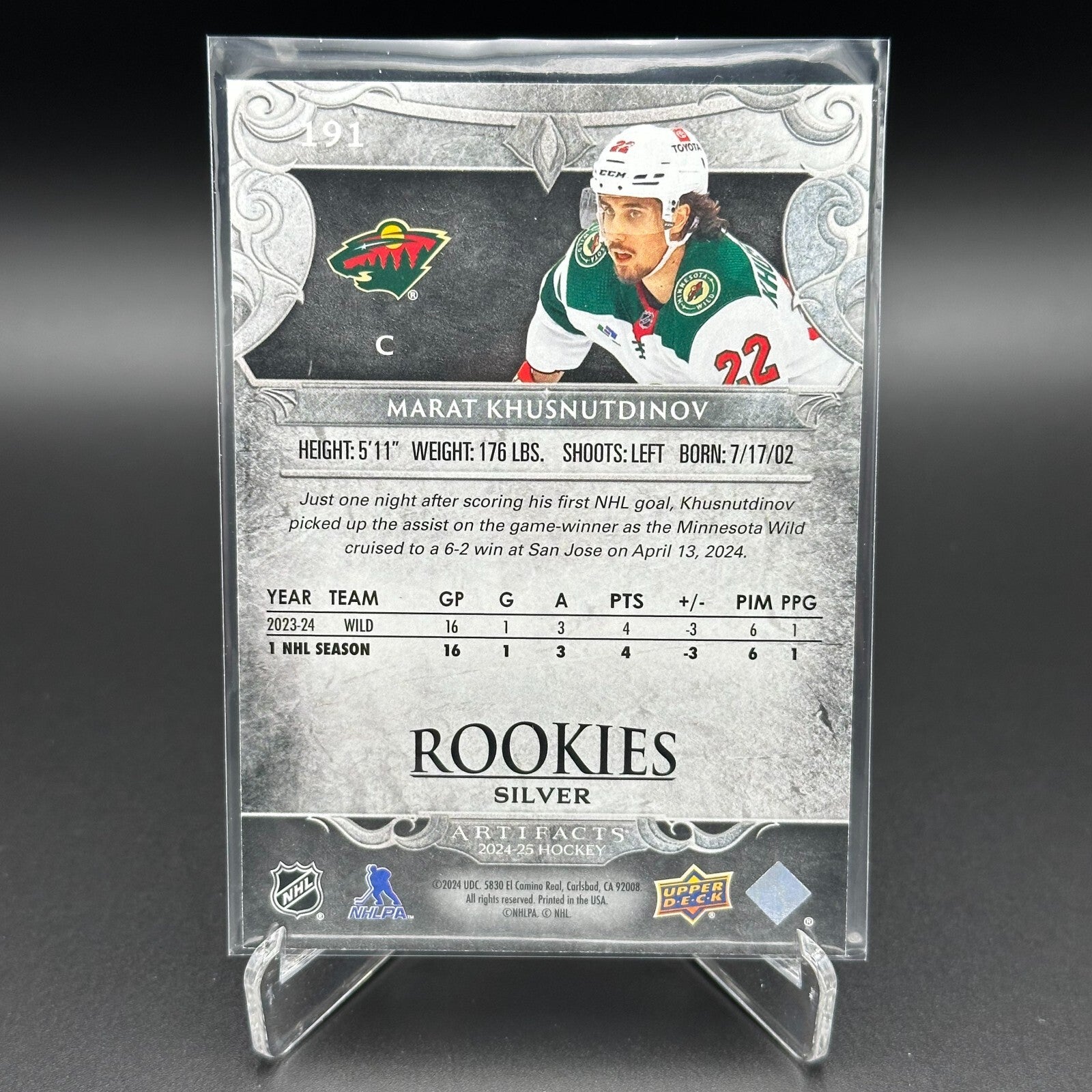 2024-25 UD Artifacts MARAT KHUSNUTDINOV #191 Silver RC /999 - Minnesota Wild