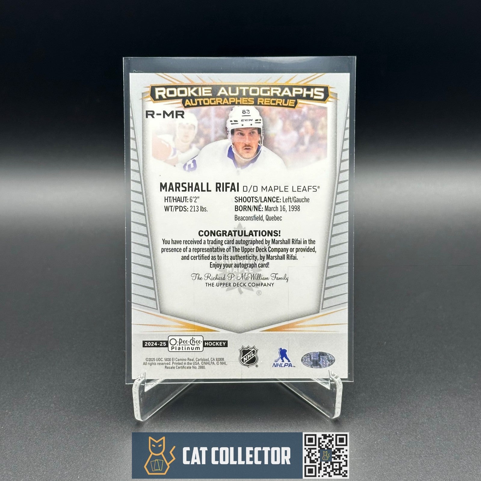 2024-25 O-Pee-Chee Platinum MARSHALL RIFAI #R-MR Rookie Autograph RC