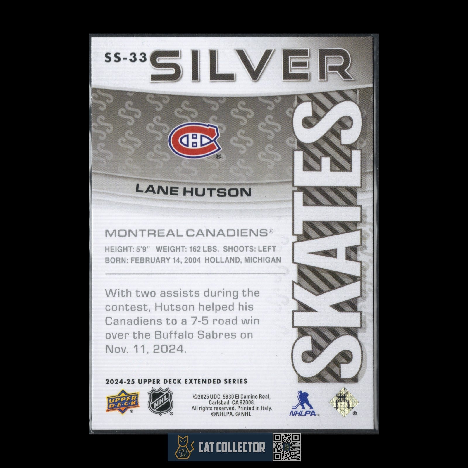 2024-25 UD Extended series LANE HUTSON #SS-33 Silver Skates Rookie RC