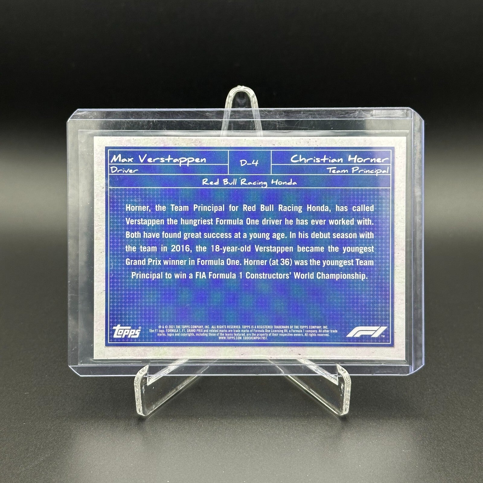 2021 Topps Formula 1 MAX VERSTAPPEN & CHRISTIAN HORNER #D-4 Debrief Red Bull