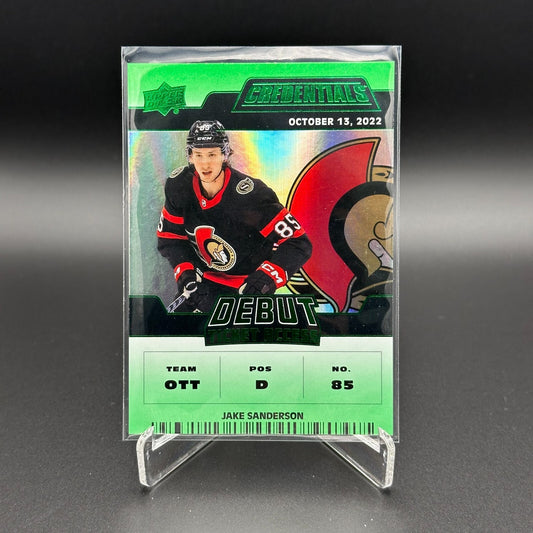 2022-23 UD Credentials JAKE SANDERSON #192 Debut Ticket Access Green RC 12/25