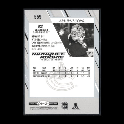 2023-24 O-Pee-Chee ARTHURS SILOVS #559 Marquee rookie RC - Vancouver Canucks