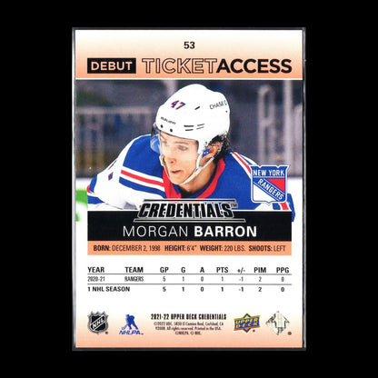 2021-22 UD Credentials MORGAN BARRON #53 Debut Ticket Access Orange RC /149