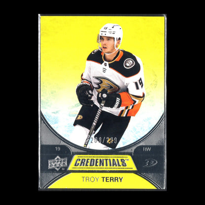 2021-22 UD Credentials TROY TERRY #42 Yellow parallel /249 - Anaheim Ducks