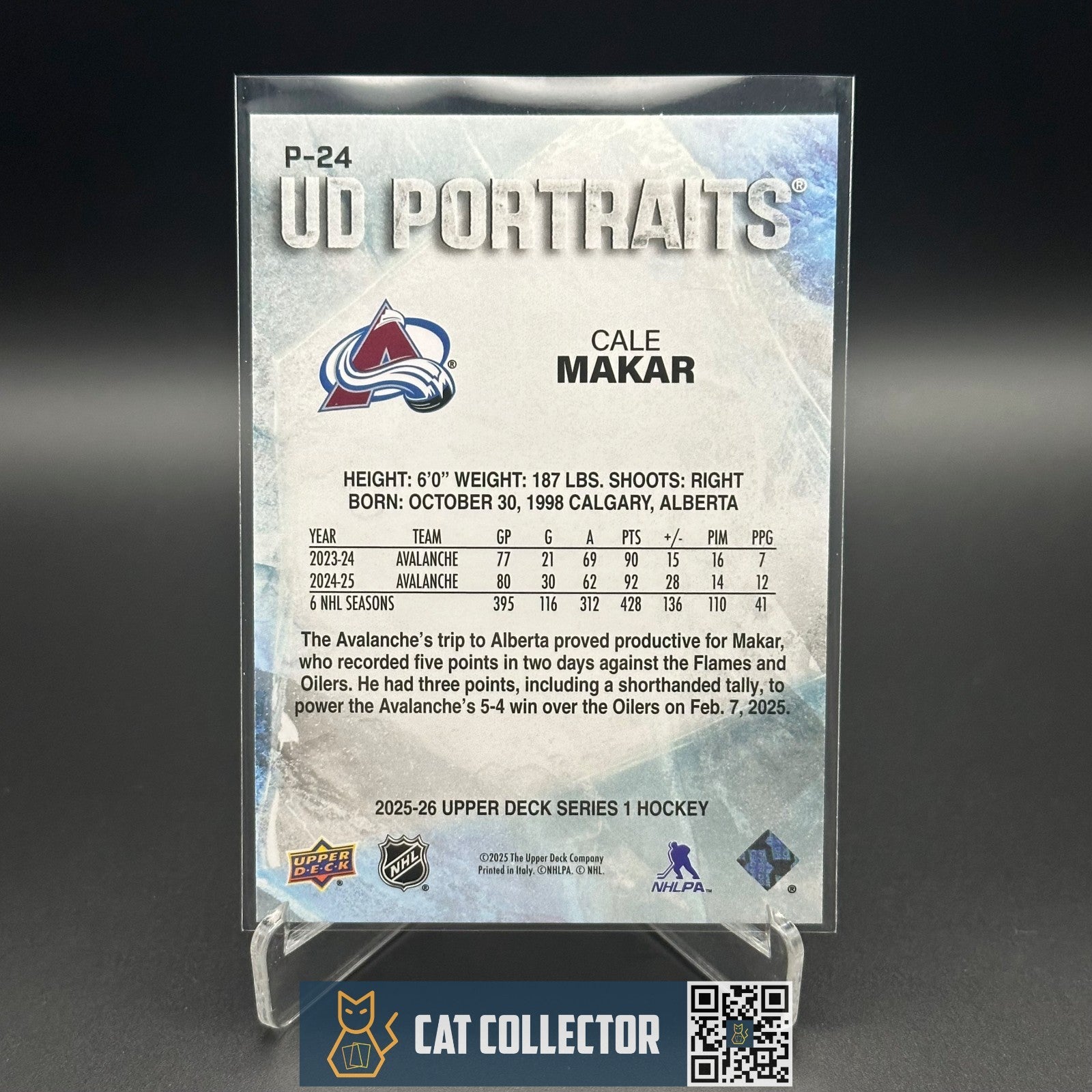 2025-26 UD Series 1 CALE MAKAR #P-24 UD Portraits - Colorado Avalanche