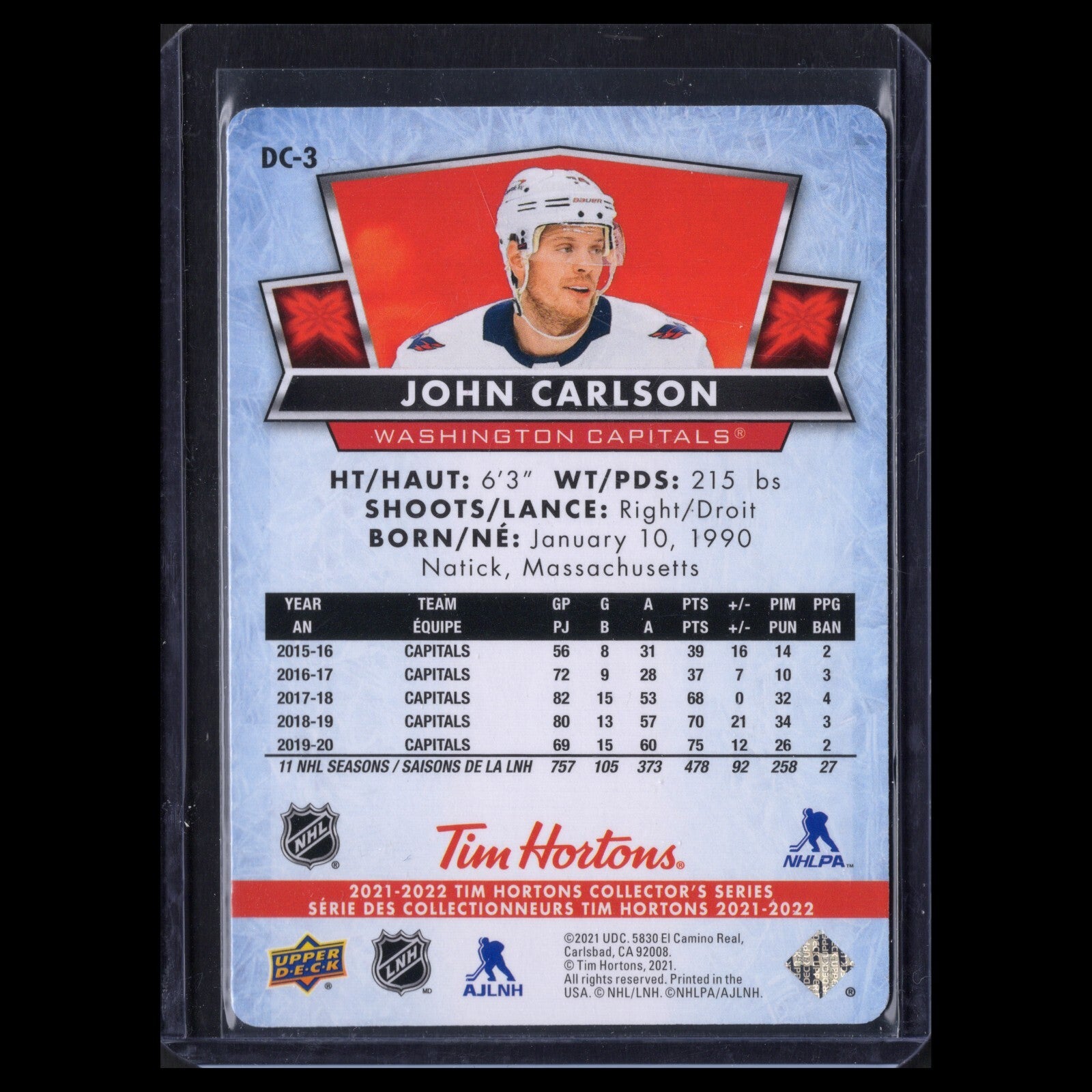 2021-22 UD Tim Hortons JOHN CARLSON #DC-3 Red Die-Cut - Washington Capitals
