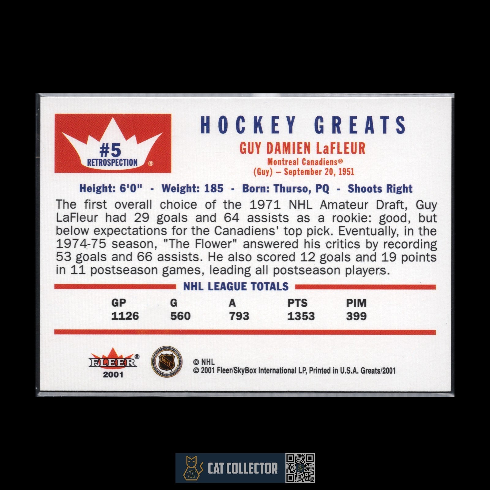 2001-02 Fleer Greats of the game GUY LAFLEUR #5 Auto - Montreal Canadiens